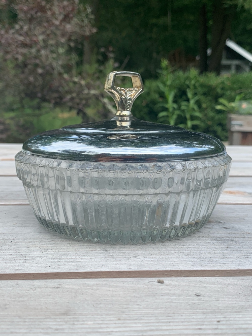 Retro Sweetness! Vintage Mid Century Chrome & Glass Candy Dish